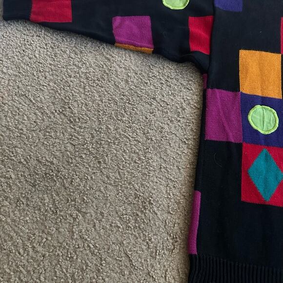 VINTAGE RETRO STYLE MULTI-COLOR PATCHES DESIGN 70’s FUN SWEATER MED - Picture 12 of 12